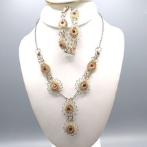 Antique Etruscan Revival Silver Lavalier Necklace and Matching Bracelet,... - $121.91
