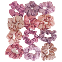 12pc Pink Satin Hair Scrunchies Elegant Comfortable Large &amp; Small Ties L... - £10.39 GBP