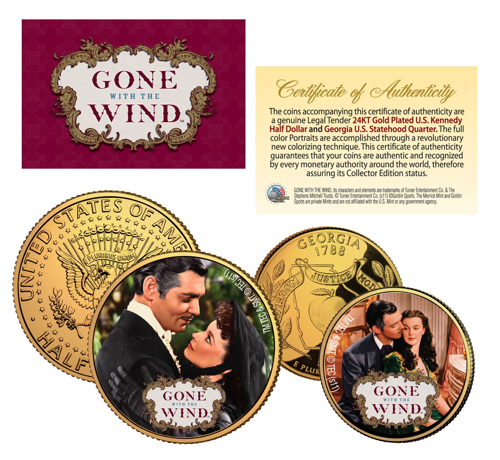 Primary image for GONE WITH THE WIND Georgia Quarter & JFK Half Dollar US 2-Coin Set * LICENSED *
