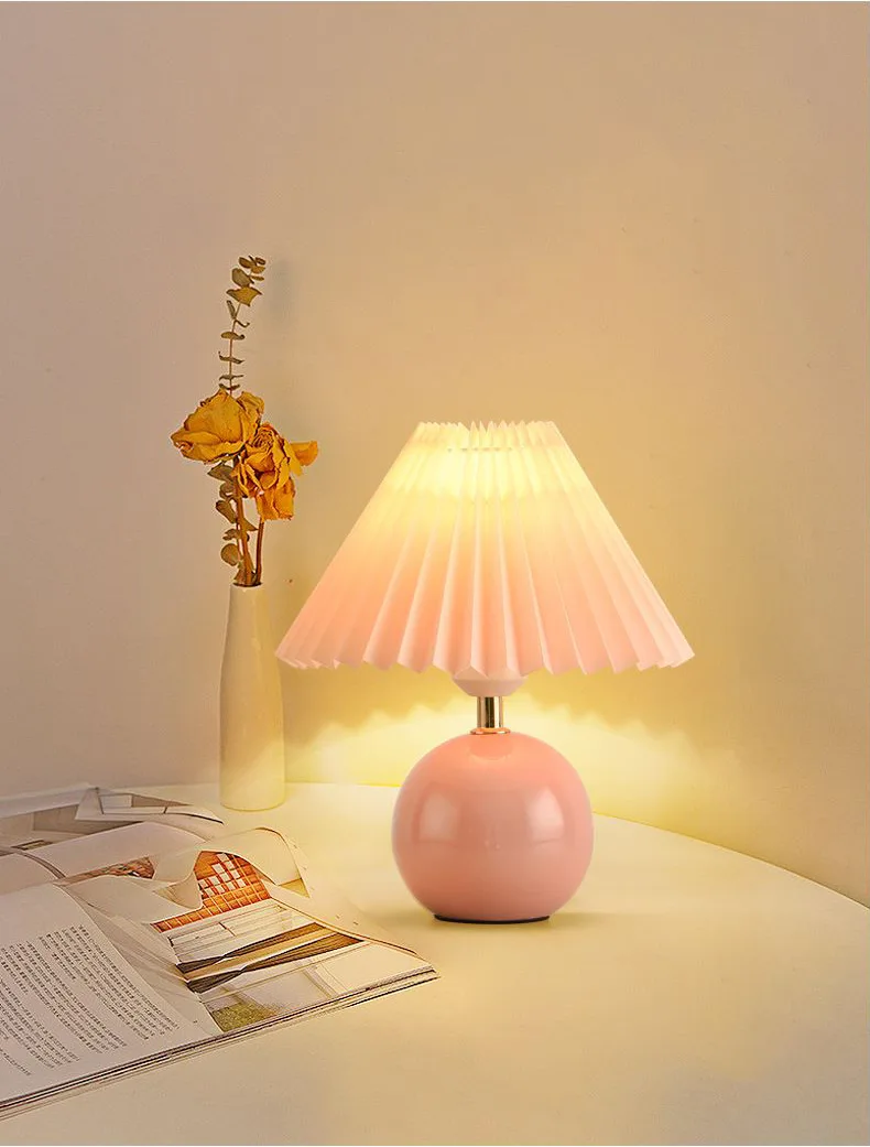 Vintage Nordic Cream Pleated Wind Table Lamp Decorated with Ceramic Atmo... - $27.28+