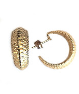 14K yellow gold hoop earrings for women diamond cut design high polished - €237,08 EUR