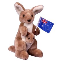 Jumbuck 26cm Kangaroo w/ Joey & Flag - $28.07