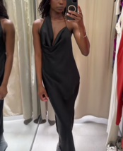 ZARA BNWT 2025. BLACK HALTER DRESS ASYMMETRIC SATIN MIDI. 3666/070/800 - $66.15