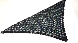 Handmade shawl. Openwork, black crochet shawl with multi-colored beads. ... - $50.00
