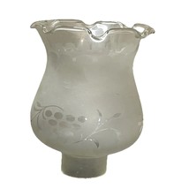 Frosted Glass Lamp Shade Globe Etched Grapes &amp; Leaves Ruffled Top Vintag... - $24.74
