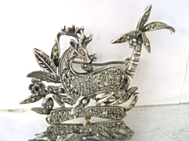 Art Deco Sterling Marcasite Gazelle Brooch Figural Animal Flower Tree Pin - £43.11 GBP