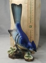 Blue Jay On Tree Limb Ceramic Made In Japan 8&quot; Tall Wild Bird Sculpture  - £9.95 GBP