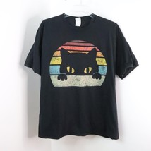 Port & Co Men's 2XL Retro Sunset Peeking Cat Cotton Casual Graphic Tee T-Shirt - £8.63 GBP