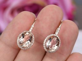 1.5Ct Oval Cut Peach Morganite Diamond Drop Dangle Earrings 14K Rose Gold Finish - £77.72 GBP