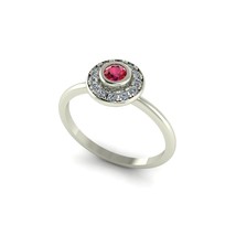 White Gold Plated Round Bezel Red Simulated Ruby Diamond Halo Engagement Ring - £66.47 GBP