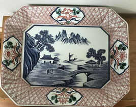Vintage Antique Japanese Porcelain Dish Asian Floral Pink Blue Serving T... - €108,23 EUR