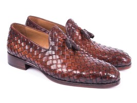 Paul Parkman Mens Shoes Loafer Brown Woven Tassel Slip-On Handmade WVN88-BRW - £347.71 GBP