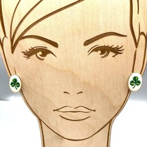 Vintage Green Clover Porcelain Earrings with Gold Leaf Gilding, Luck of the Iris - £30.86 GBP