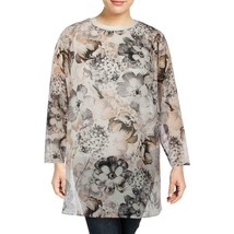 Calvin Klein Womens 1X Ivory Pink Floral Chiffon Overlay Crew Neck Tunic NEW - £22.12 GBP