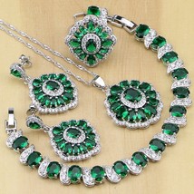 Green Cubic Zirconia White CZ  925 Silver Jewelry Sets For Women Earrings/Pendan - £25.26 GBP