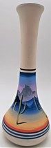 Southwestern Pottery Bud Floral Vase Painted Desert Scene 1971 VTG Titled Signed - £23.42 GBP