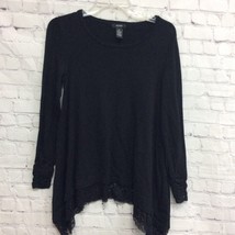 Alfani Womens Pullover Sweater Black Stretch Long Sleeve Scoop Neck Lace Hem XS - £12.04 GBP
