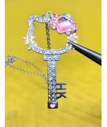 Hello Kitty Rhinestone Key Necklace ♡ Sanrio Pink Crystal Pendant Y2K Ka... - $10.88