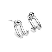  925 Silver Double Hook Beads Stud Earrings for Women Personality Female Student - £6.75 GBP