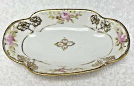 Vintage Nippon Pink Rose Hand Painted Floral w Lots of Gold Open Salt Di... - $18.32