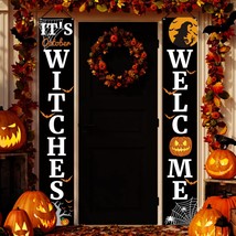 Halloween Porch Sign Banners Set 2 Pcs, It&#39;S October Witches &amp; Welcome Hanging D - £15.80 GBP
