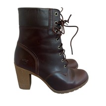 Timberland Glancy Brown Leather Lace-Up Boots High Heel Rugged Leather S... - $75.00