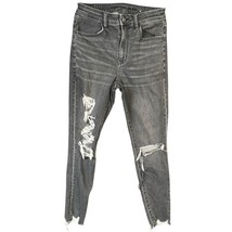 AEO Jeggings Black Distressed Frayed Hem 8 Regular Next Level Stretch Hi Rise - $26.59