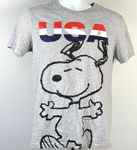 Peanuts Snoopy USA Patriotic Red White Blue T Shirt Mens Small Gray Cotton Poly - £15.45 GBP