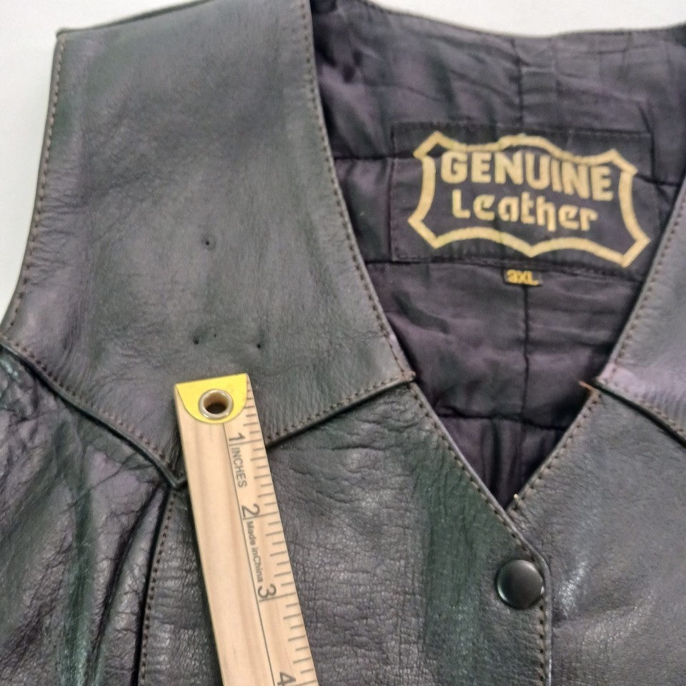 Latin American Motorcycle Genuine Leather Men's Black Biker Button Vest Size 3XL Item image 4