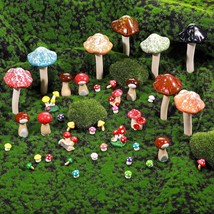 40 Pcs Bulk Ceramic Mushroom Resin Tiny Mushrooms Garden Decor Miniature Cute Co - £38.32 GBP