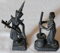 Bronze Thai Or Siamese Temple Musicians, 5” Figurines Antique Pair Of 2 - £73.80 GBP
