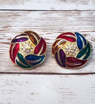 Vintage Clip On Earrings Stunning Multi Colored Large Statement 1 &amp; 1/8&quot; - £13.27 GBP