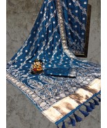  Dola Silk Bandhej Sarees,Leheriya Weaving Design With Designer Woven Bo... - $100.00