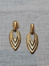 Gold Tone Vertical Leaf Design Style Earrings, 2&#39;&#39; Length Vintage  - $9.99