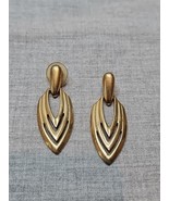 Gold Tone Vertical Leaf Design Style Earrings, 2&#39;&#39; Length Vintage  - $14.00 CAD