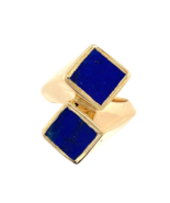 18k Yellow Gold Heavy Modern Genuine Natural Lapis Bypass Ring Size 6.25... - $2,596.53 CAD