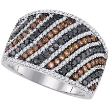 10k White Gold Womens Round Black Brown Color Enhanced Diamond Stripe Band Ring - £718.62 GBP