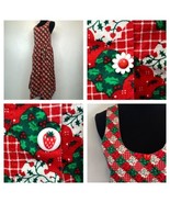 Vintage Dress size M L Christmas Holly Print Red Green Whimsical Buttons... - £25.37 GBP