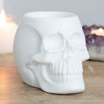 Matte White Gothic Skull Skeleton Ceramic Votive Candle Essential Oil Wa... - £15.79 GBP