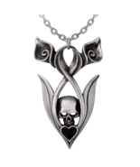 Alchemy Gothic Eternal Peace Pendant Skull Black Heart Lilies Loss Neckl... - $64.95