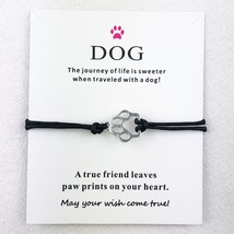 Tibetan Silver Dog Cat Paw Connection Charms Cuff Multilayer Wax Rope Animal Bra - £7.87 GBP