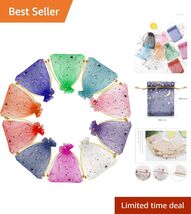 Luxury 100-Piece Organza Gift Pouches - Drawstring Star Pattern Bags 2.7... - $19.75