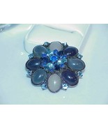 Vintage Cobalt Blue Glass Opal Rhinestones Silver Tone Dome Pin Pendant ... - $88.27 CAD