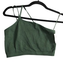 Aerie Womens Bralette Crop Top Shelf Bra Strappy One Shoulder Ribbed Green M - £15.34 GBP