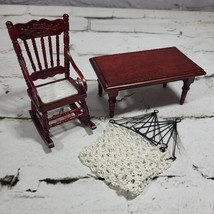 Dollhouse Wooden Furniture Miniature Rocking Chair Table and Hammock  - £31.53 GBP
