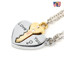 Europe Style Silver Gold Crystal Key Pendant Necklaces Lover Couple Broken Heart - £4.28 GBP