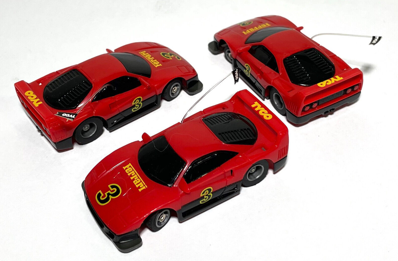 Primary image for 3-Pack of 1991 TYCO HO Slot Less Wide Pan TCR Ferrari F40 Street Car 6320 Unused