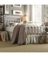 Queen Size Bed Vintage Antique Metal Headboard Footboard Frame White New - $417.77