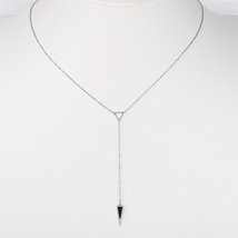 Silver Tone Y Style Necklace & Black Faux Onyx Inlay Drop Pendant - $23.99