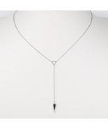 Silver Tone Y Style Necklace &amp; Black Faux Onyx Inlay Drop Pendant - $32.79 CAD
